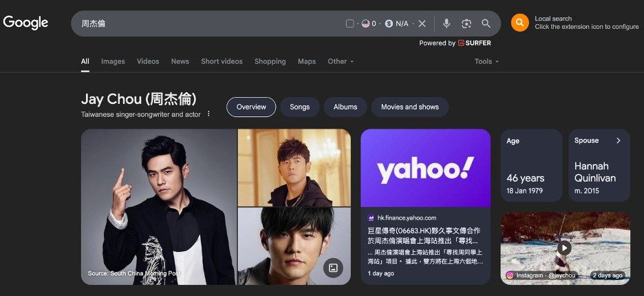 在google上撥尋周杰倫