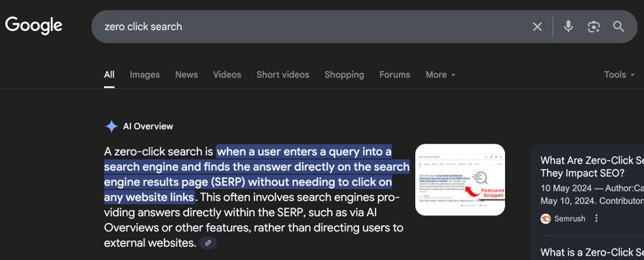 Zero click search in google search bar